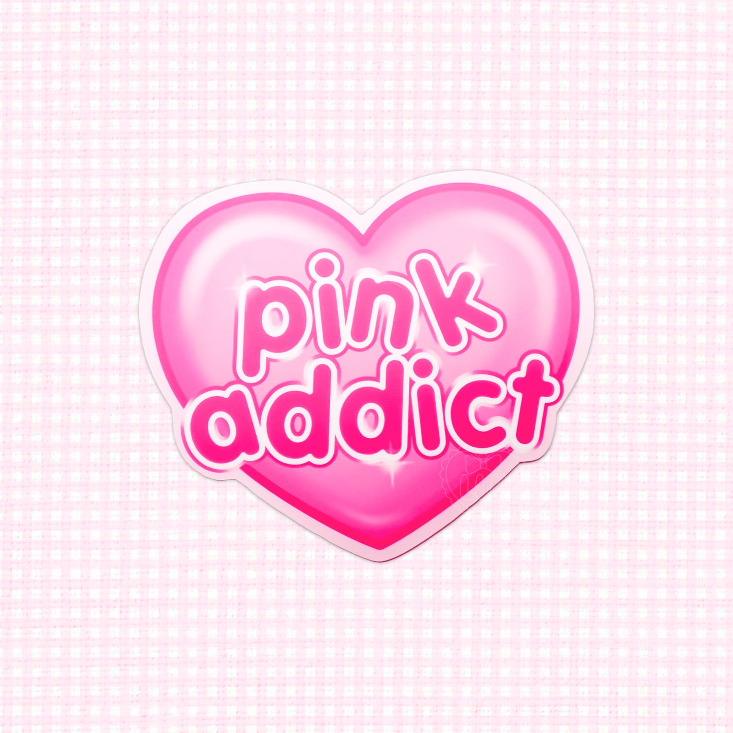 Pink heart matte sticker reading "Pink Addict"