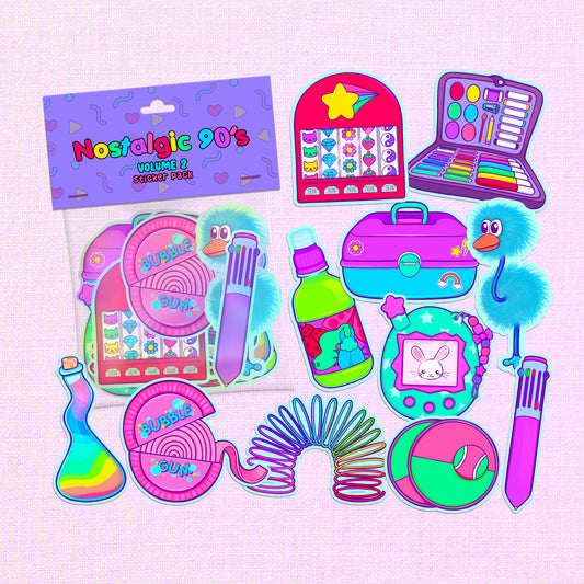 Nostalgic 90's themed sticker pack with various retro items