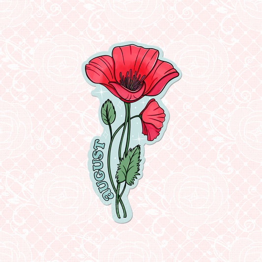 August Poppy Birth Month Flower Vinyl Sticker