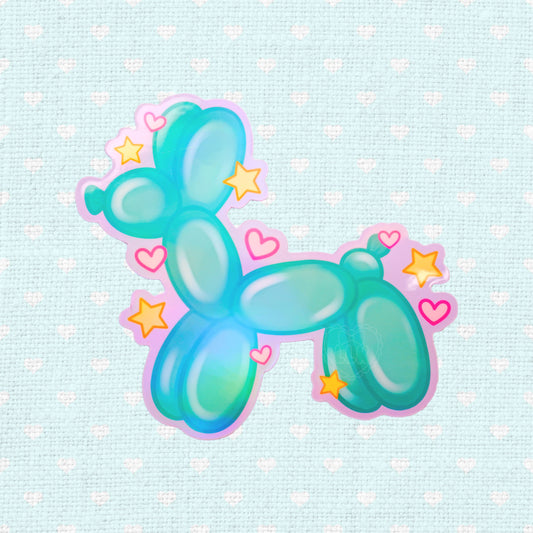 Holographic balloon animal vinyl sticker with kawaii style, waterproof for laptops, water bottles, and journals.