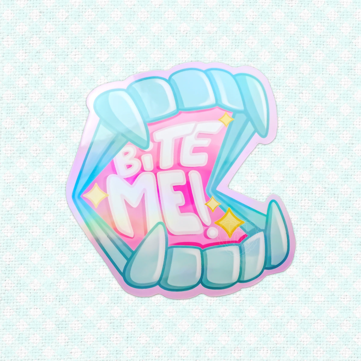 Bite Work Sticker Bite Me! Teeth Holographic Vinyl Sticker – loolookazoo
