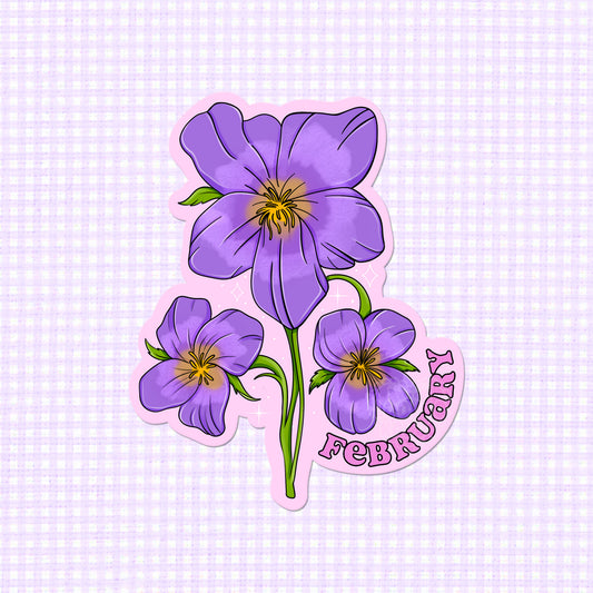 February Violet Birth Month Flower Vinyl Sticker