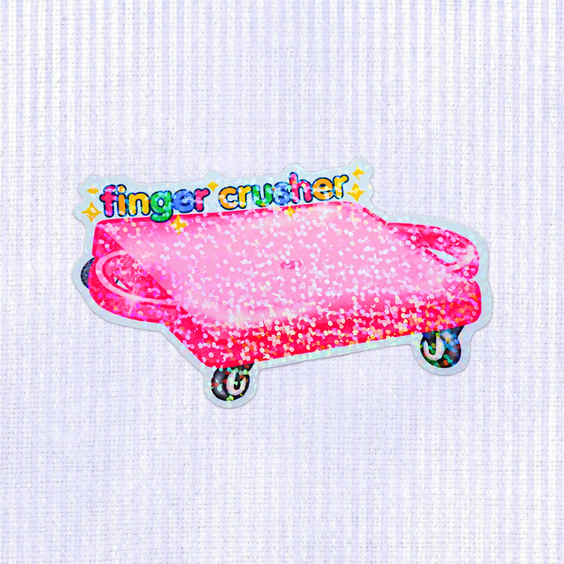 Pink finger crusher 90s nostagia gym class holographic vinyl sticker