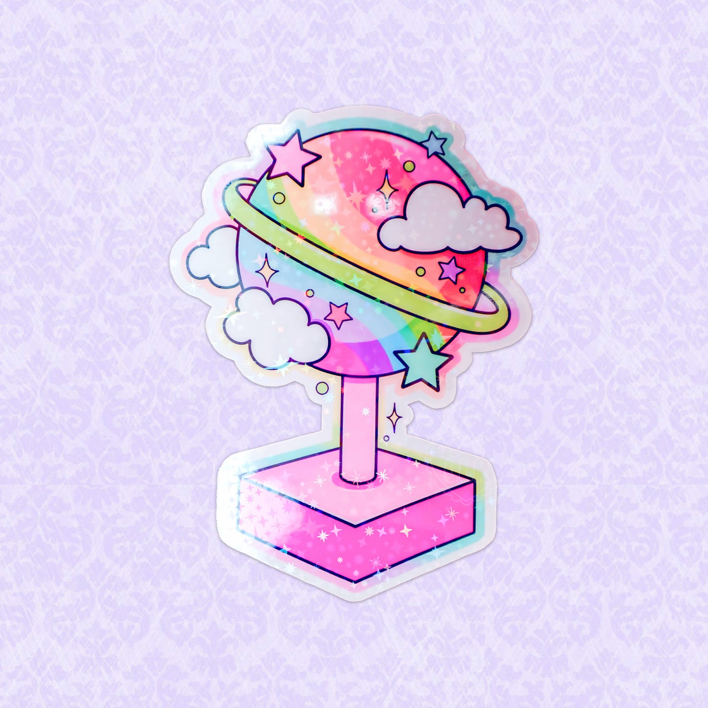 Holographic sticker depicting a colorful, sparkly joystick.