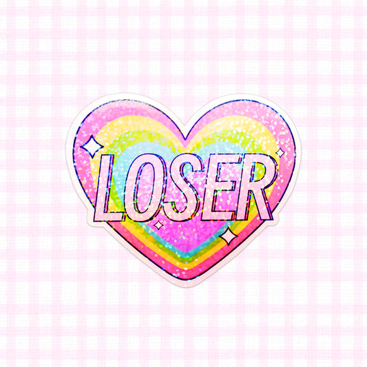  Holographic heart-shaped sticker with the word "LOSER."