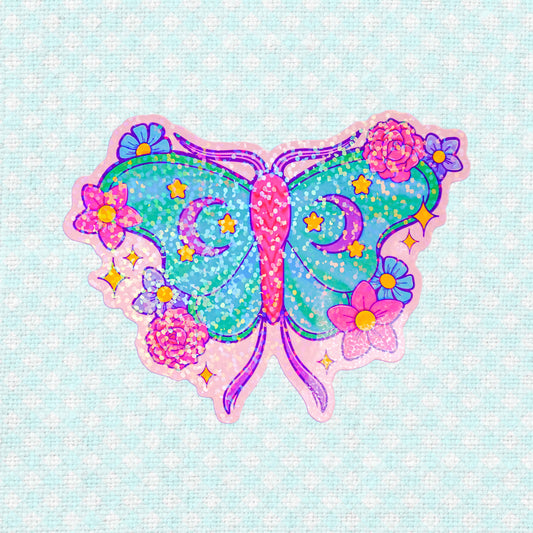 Holographic moon moth sticker