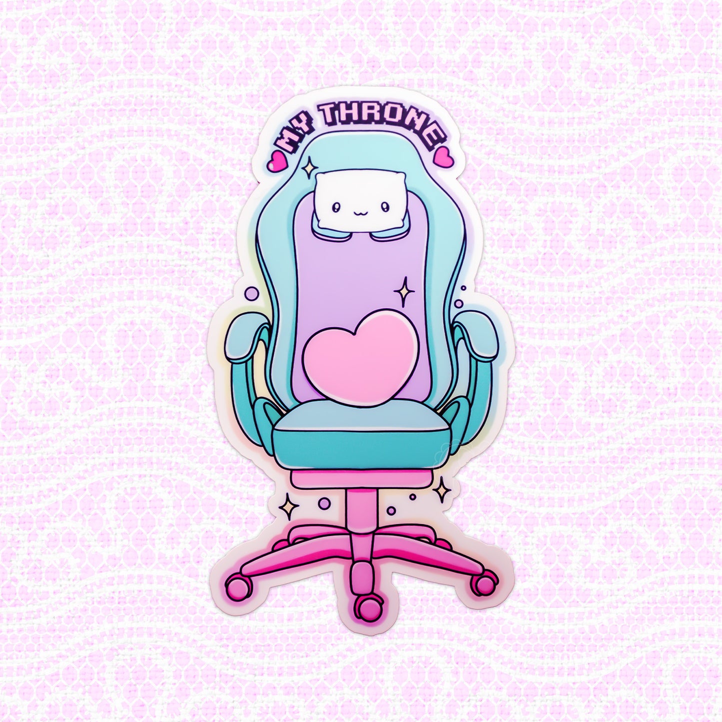 Cute gaming chair with a heart back matte vinyl sticker.