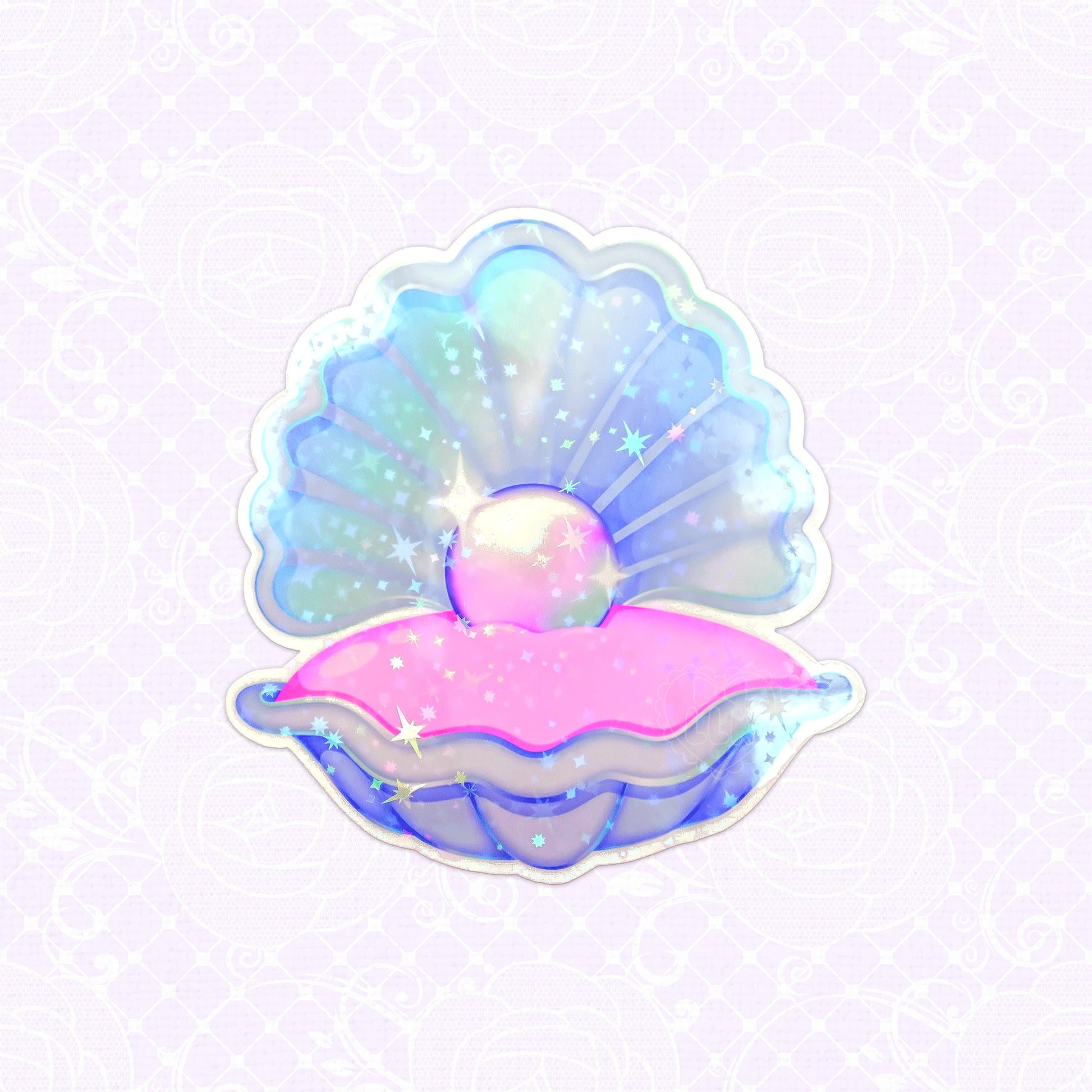 Holographic oyster with pearl sticker