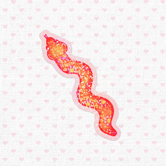 Holographic vinyl sticker of a colorful snake.