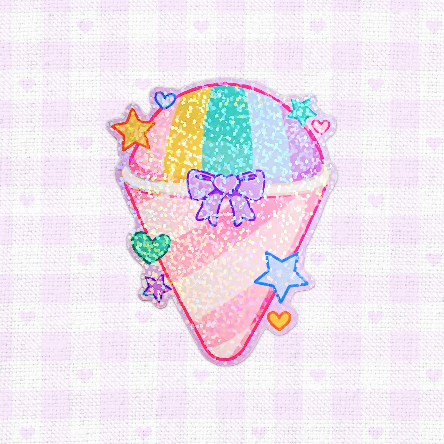 Holographic vinyl sticker of a colorful shaved ice